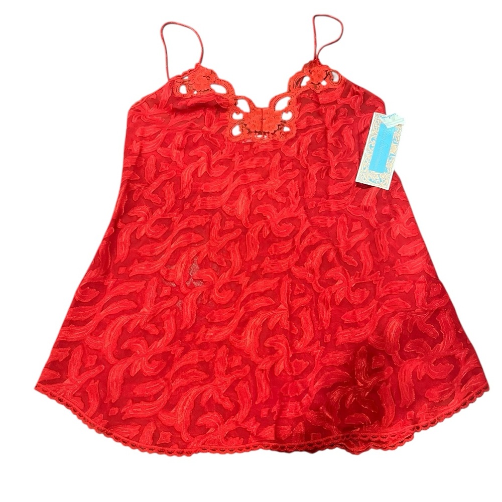 VTG Sleep Solutions Women Large Red Sheer Patterned Chemise‎ Lingerie